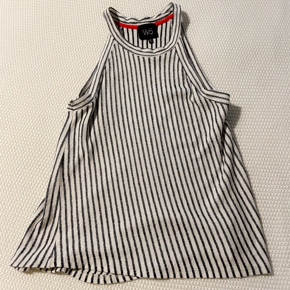 Cream with black stripe sleeveless top